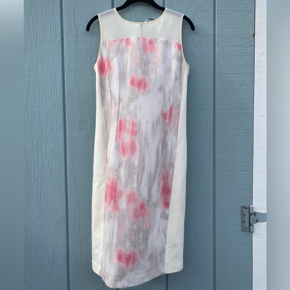 Tahari white shift dress with pink floral details